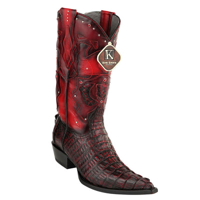 Men's King Exotic Boots Genuine Caiman Tail 3x Toe Black Cherry (495vf0118) 1   - from alligatorwarehouse.com