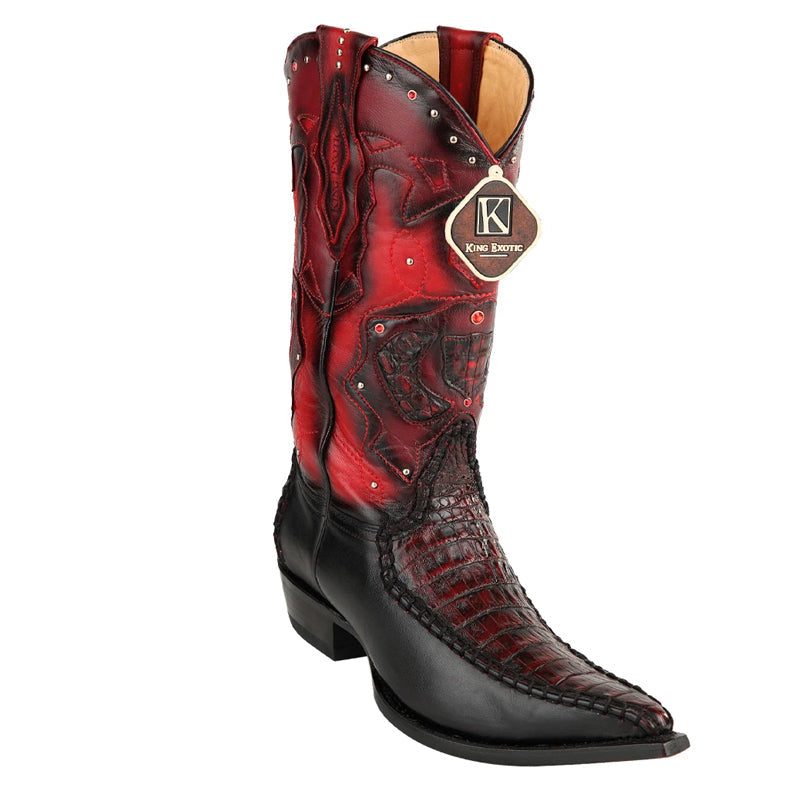 Men's King Exotic Boots Genuine Caiman Belly 3x Toe Black Cherry (495v28218) 1   - from alligatorwarehouse.com