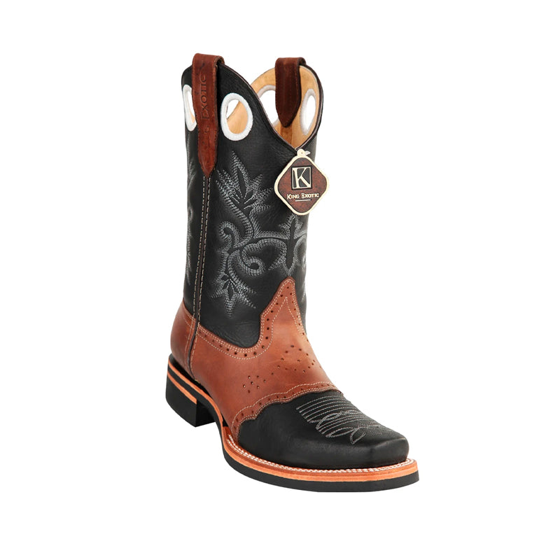 Men's King Exotic Boots Genuine Leather With Saddle Vamp Handcrafted Black & Brown 