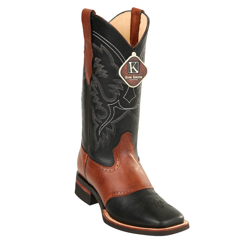 Men's King Exotic Boots Genuine Leather With Saddle Vamp Handcrafted Black & Brown (48232705) 1   - from alligatorwarehouse.com