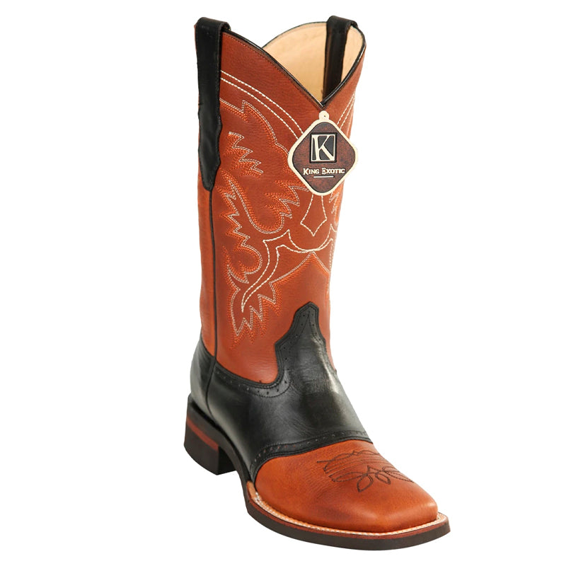 Men's King Exotic Boots Genuine Leather With Saddle Vamp Handcrafted Honey & Black (48232751) 1   - from alligatorwarehouse.com