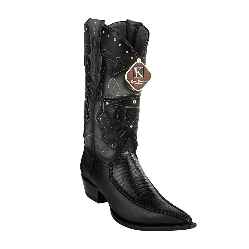Men's King Exotic Boots Teju Lizard Boots 3x Toe Handcrafted Black (495v20705) 1   - from alligatorwarehouse.com