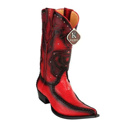 Men's King Exotic Boots Teju Lizard Boots 3x Toe Handcrafted Red Burnished (495v20712) 1   - from alligatorwarehouse.com