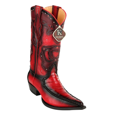Men's King Exotic Eel Boots 3x Toe Handcrafted Red Burnished (495v20812) 1   - from alligatorwarehouse.com