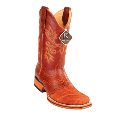 Men's King Exotic Elephant Skin Boots With Saddle Square Toe Handcrafted Cognac (48177003) 1   - from alligatorwarehouse.com