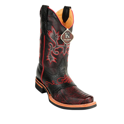 Men's King Exotic Ostrich Leg Boots With Rubber Sole & Saddle Square Toe Black Cherry (48160518) 1   - from alligatorwarehouse.com