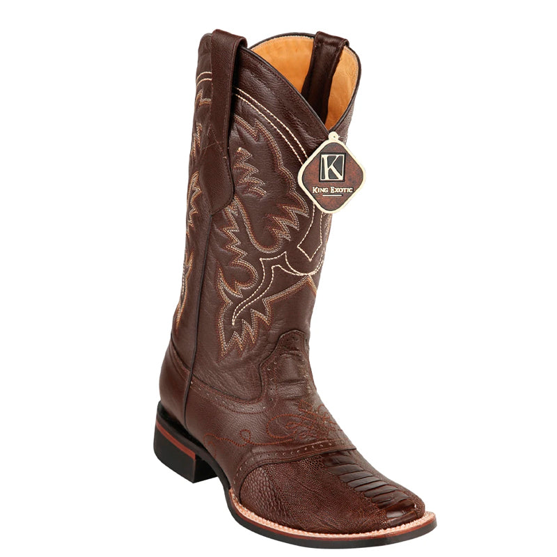 Men's King Exotic Ostrich Leg Boots With Rubber Sole & Saddle Square Toe Brown (48230507) 1   - from alligatorwarehouse.com