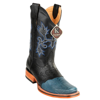 Men's King Exotic Ostrich Leg Square Toe Boots With Saddle Handmade Blue Jean (48170514) 1   - from alligatorwarehouse.com