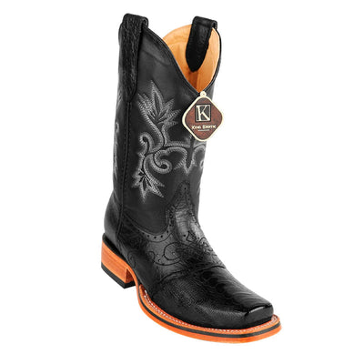 Men's King Exotic Ostrich Leg Square Toe Boots With Saddle Handmade Black (48170505) 1   - from alligatorwarehouse.com