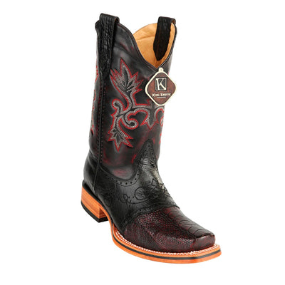 Men's King Exotic Ostrich Leg Square Toe Boots With Saddle Handmade Black Cherry (48170518) 1   - from alligatorwarehouse.com