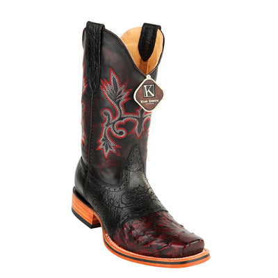 Men's King Exotic Ostrich Square Toe Boots With Saddle Handmade Black Cherry (48170318) 1   - from alligatorwarehouse.com