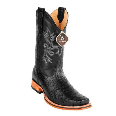 Men's King Exotic Ostrich Square Toe Boots With Saddle Handmade Black (48170305) 1   - from alligatorwarehouse.com