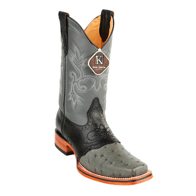 Men's King Exotic Ostrich Square Toe Boots With Saddle Handmade Gray (48170309) 1   - from alligatorwarehouse.com