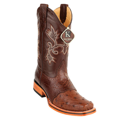 Men's King Exotic Ostrich Square Toe Boots With Saddle Handmade Brown (48170307) 1   - from alligatorwarehouse.com