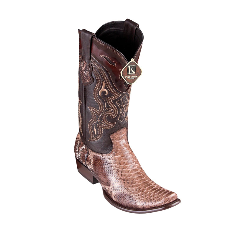 Men's King Exotic Python Boots Dubai Toe Handcrafted   Rustic Brown (4795785) 1   - from alligatorwarehouse.com