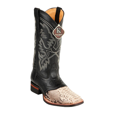 Men's King Exotic Python Boots Rubber Sole & Saddle Vamp Square Toe Natural (48235749) 1   - from alligatorwarehouse.com