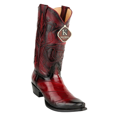 Men's King Exotic Snip Toe Eel Boots Handcrafted Burnished Burgundy (494RD0843) 1   - from alligatorwarehouse.com