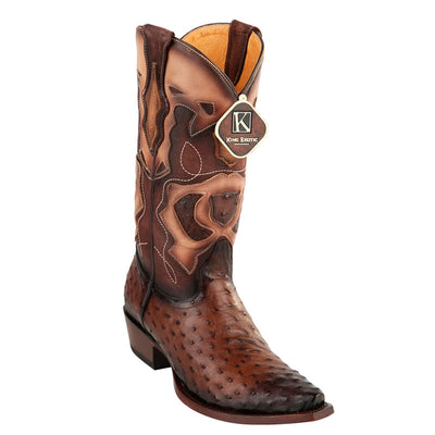 Men's King Exotic Snip Toe Full Quill Ostrich Boots Handmade Burnished Brown (494RD0316-) 1   - from alligatorwarehouse.com