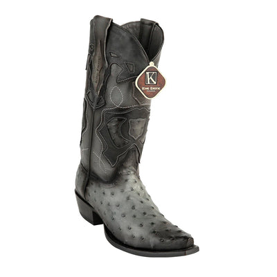 Men's King Exotic Snip Toe Full Quill Ostrich Boots Handmade Burnished Gray  (494RD0338) 1   - from alligatorwarehouse.com