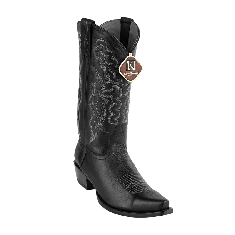 Men's King Exotic Snip Toe Grisly Leather Boots Handmade Black (4942705) 1   - from alligatorwarehouse.com