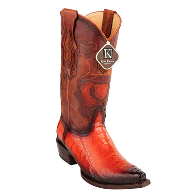 Men's King Exotic Snip Toe Ostrich Leg Boots Handcrafted Burnished Cognac (494RD0557) 1   - from alligatorwarehouse.com