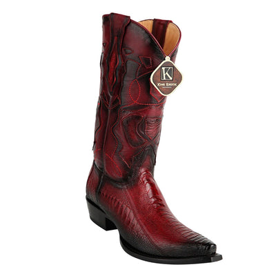 Men's King Exotic Snip Toe Ostrich Leg Boots Handcrafted Burnished Burgundy (494RD0543) 1   - from alligatorwarehouse.com
