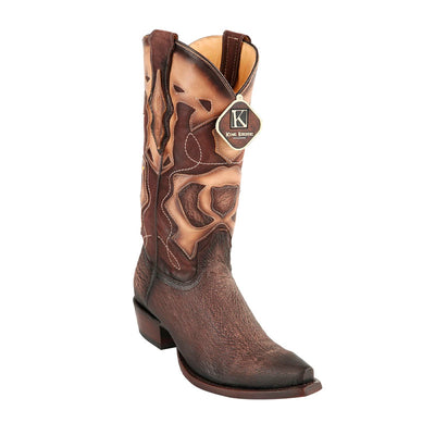 Men's King Exotic Snip Toe Sharkskin Boots Handcrafted Burnished Brown (494RD0907) 1   - from alligatorwarehouse.com