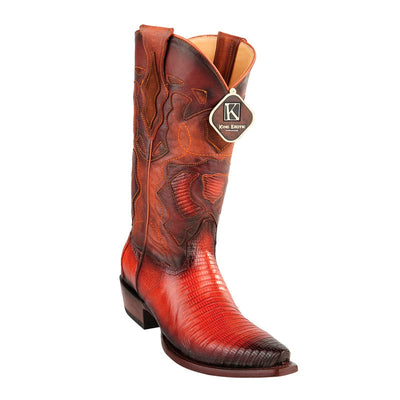 Men's King Exotic Snip Toe Teju Lizard Boots Handcrafted Burnished Cognac (494RD0757) 1   - from alligatorwarehouse.com
