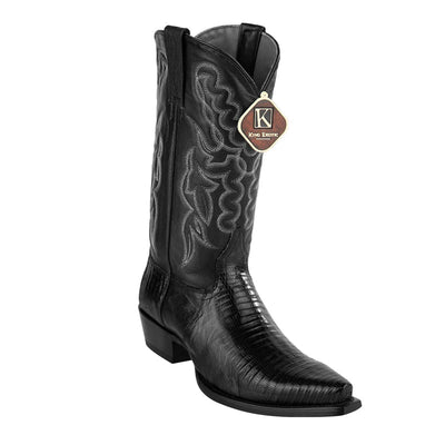 Men's King Exotic Snip Toe Teju Lizard Boots Handcrafted Black (4940705-) 1   - from alligatorwarehouse.com