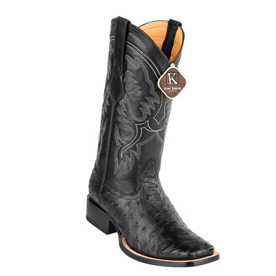 Men's King Exotic Square Toe Full Quill Ostrich Boots Handmade Black  (48220305-) 1   - from alligatorwarehouse.com