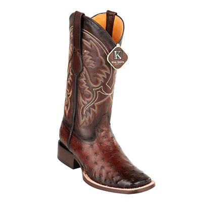 Men's King Exotic Square Toe Full Quill Ostrich Boots Handmade Burnished Brown (48220316) 1   - from alligatorwarehouse.com