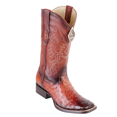 Men's King Exotic Square Toe Full Quill Ostrich Boots Handmade Burnished Cognac (48220357) 1   - from alligatorwarehouse.com