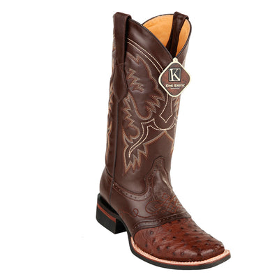Men's King Exotic Square Toe Ostrich Boots Rubber Sole & Saddle Brown (48230307) 1   - from alligatorwarehouse.com