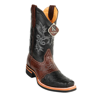 Men's King Exotic Square Toe Ostrich Boots Rubber Sole & Saddle Black (48160305) 1   - from alligatorwarehouse.com