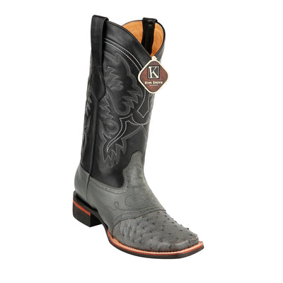 Men's King Exotic Square Toe Ostrich Boots Rubber Sole & Saddle Gray (48230309) 1   - from alligatorwarehouse.com