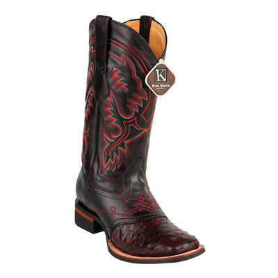 Men's King Exotic Square Toe Ostrich Boots Rubber Sole & Saddle Black Cherry (48230318) 1   - from alligatorwarehouse.com