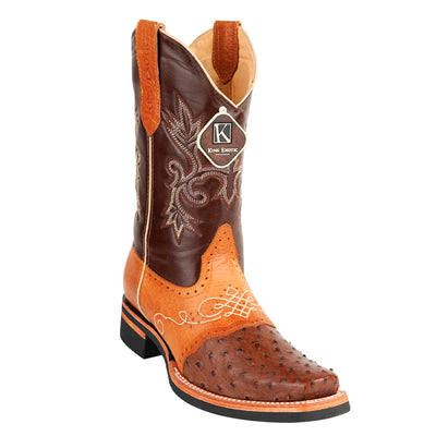 Men's King Exotic Square Toe Ostrich Boots Rubber Sole & Saddle Brown (48160307) 1   - from alligatorwarehouse.com