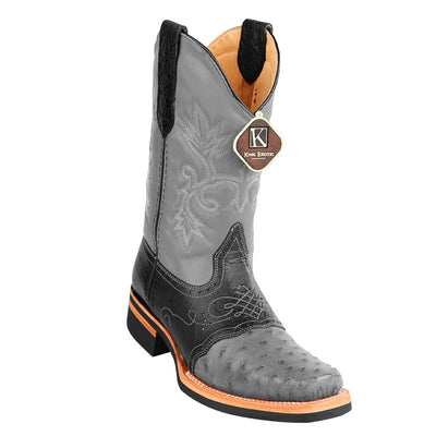 Men's King Exotic Square Toe Ostrich Boots Rubber Sole & Saddle Gray (48160309) 1   - from alligatorwarehouse.com