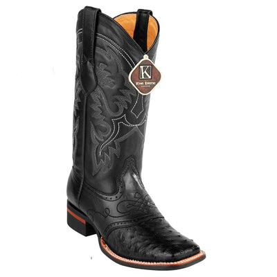 Men's King Exotic Square Toe Ostrich Boots Rubber Sole & Saddle Black (48230305) 1   - from alligatorwarehouse.com