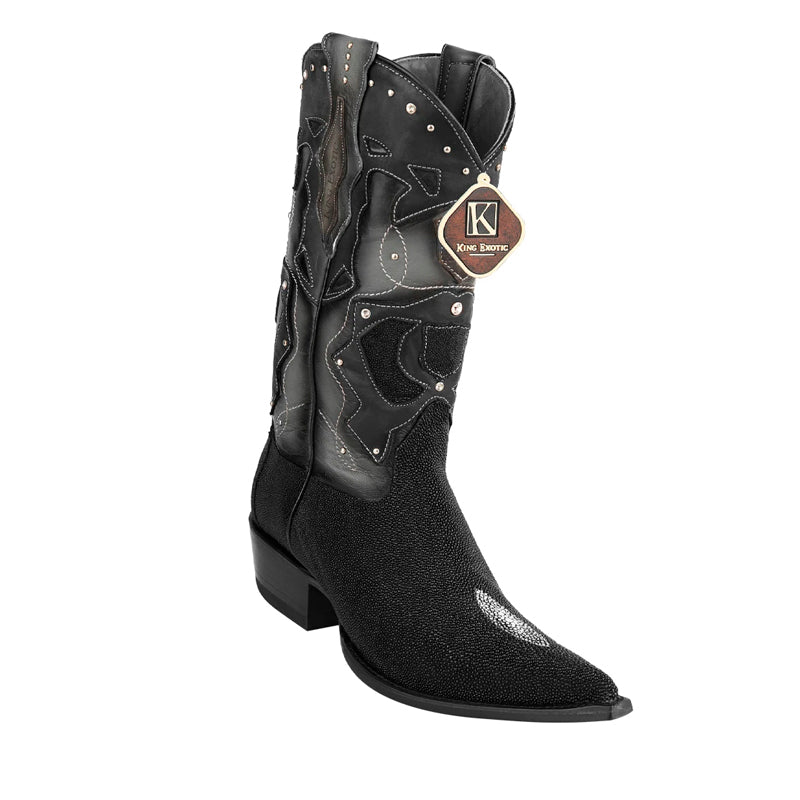 Men's King Exotic Stingray Boots 3x Toe Handcrafted Black (495vf1205) 1   - from alligatorwarehouse.com