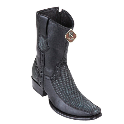 Men's King Exotic Teju Lizard Boots With Deer Dubai Toe Handcrafted Sanded Black (479BF0774) 1   - from alligatorwarehouse.com