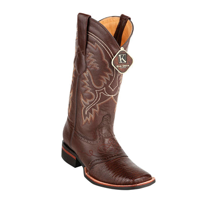 Men's King Exotic Teju Lizard Square Toe Boots With Saddle Handmade Brown (48230707) 1   - from alligatorwarehouse.com