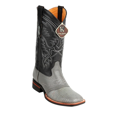 Men's King Exotic Teju Lizard Square Toe Boots With Saddle Handmade Gray (48230709) 1   - from alligatorwarehouse.com