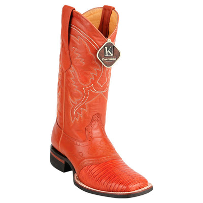 Men's King Exotic Teju Lizard Square Toe Boots With Saddle Handmade Cognac (48230703) 1   - from alligatorwarehouse.com