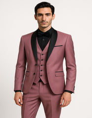 Men's Mauve Pink Tuxedo Suit ƒ?? 3-Piece Slim Fit with Black Satin Shawl Lapel