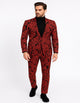 Menƒ??s Red and Black Floral Tuxedo Suit ƒ?? Slim Fit 2 Piece Embroidered Outfit for Weddings, Prom, and Formal Events
