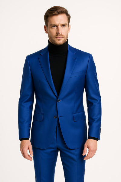 Men's Royal Blue Shiny Satin Suit – 2-Piece Slim Fit Tuxedo with Peak Lapel 2   - from alligatorwarehouse.com