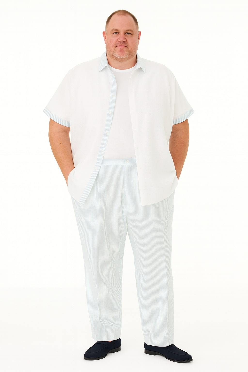 Men’s Sky Blue Two-Piece Short Sleeve Shirt and Pants Set – Casual Summer Outfit