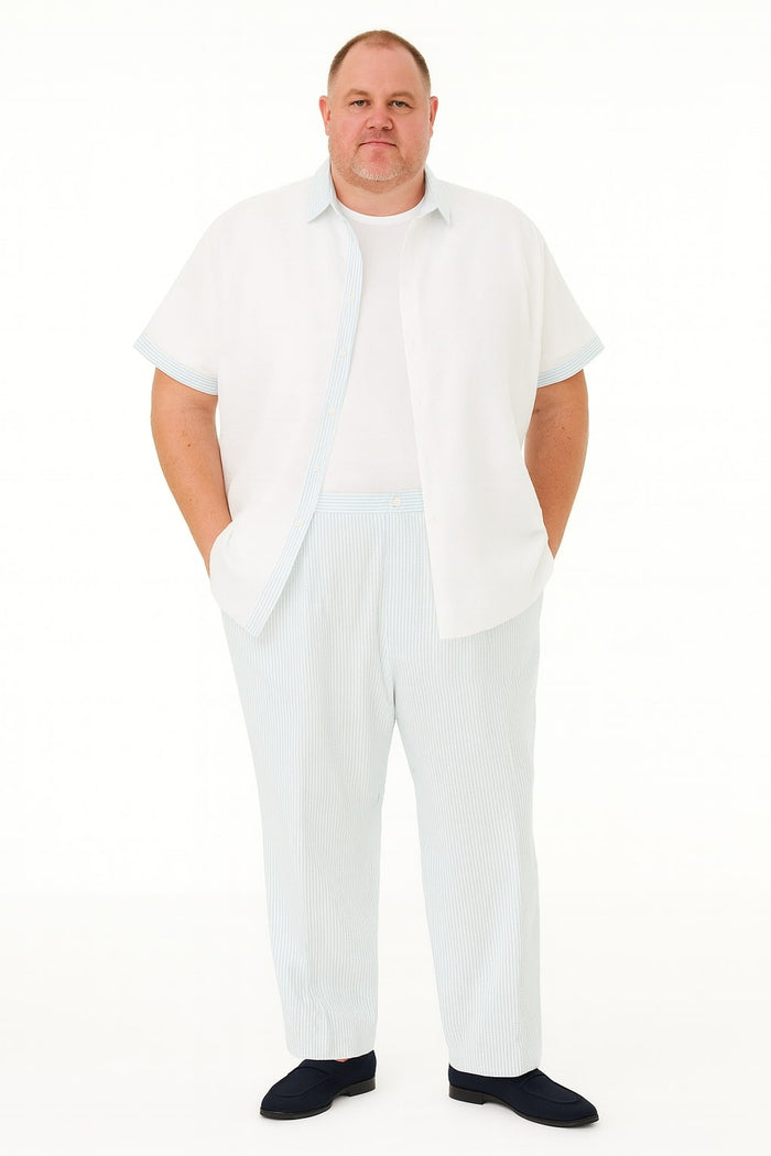 Men’s Sky Blue Two-Piece Short Sleeve Shirt and Pants Set – Casual Summer Outfit
