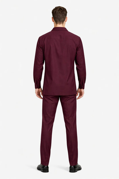 Mens Luxury Burgundy Wool Two-Piece Leisure Walking Suit